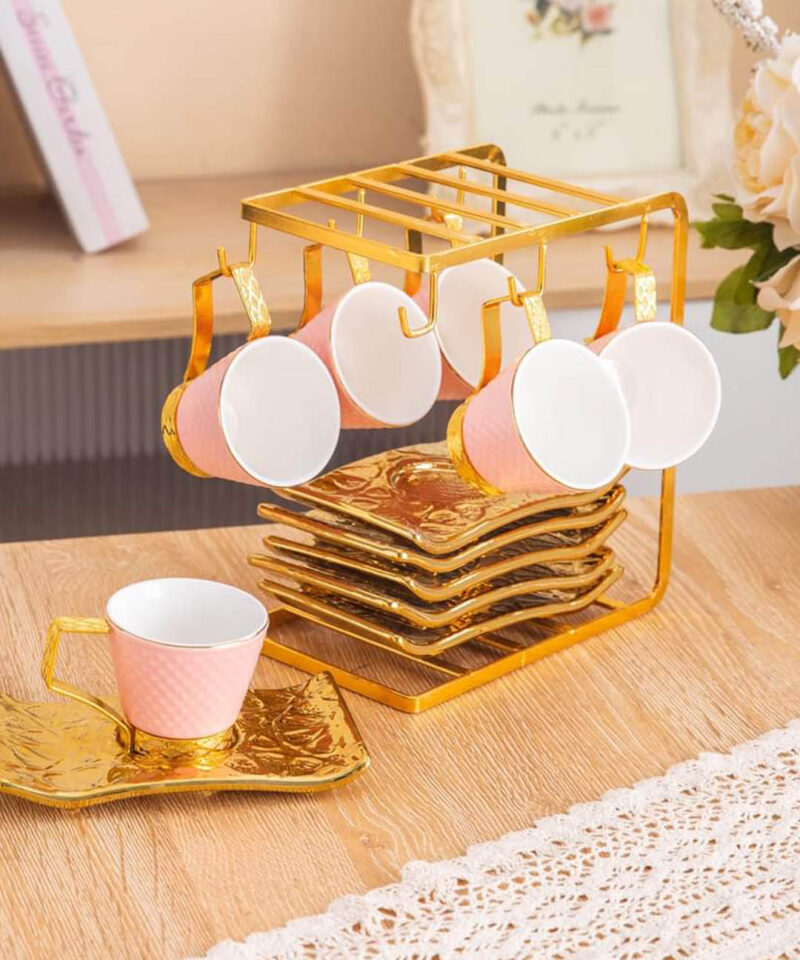 طقم قهوة بورسلين بحامل (RO)